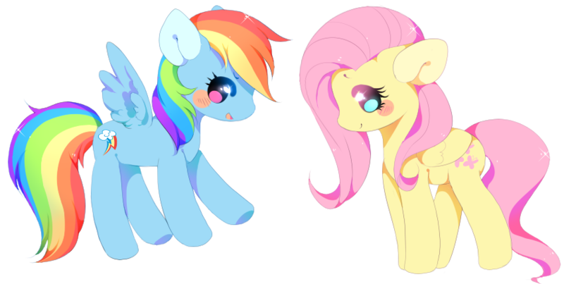 Size: 850x428 | Tagged: safe, artist:cutie-pie-neko, derpibooru import, fluttershy, rainbow dash, pegasus, pony, blushing, cute, duo, female, mare, profile, simple background, transparent background