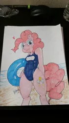 Size: 720x1280 | Tagged: anthro, artist:yukinzu, breasts, clothes, derpibooru import, pinkie pie, solo, suggestive, swimsuit, traditional art