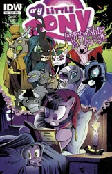 Size: 993x1528 | Tagged: safe, artist:andypriceart, derpibooru import, idw, discord, fido, king longhorn, king sombra, nightmare moon, nightmare rarity, queen chrysalis, rover, spike, spot, twilight sparkle, twilight sparkle (alicorn), alicorn, diamond dog, pony, vampiric jackalope, book, candle, cattle rustler, cattle rustlers, cover, dr jekyll and mr hyde, duality, evil celestia, female, hat, idw advertisement, mare, nightcap, the strange case of dr. jekyl and mr. hyde