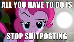 Size: 610x343 | Tagged: derpibooru import, image macro, meme, pinkie pie, reaction image, safe, shitposting, vulgar