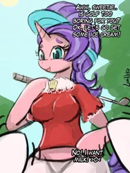 Size: 720x960 | Tagged: suggestive, artist:lumineko, derpibooru import, cookie crumbles, rarity, anthro, 30 minute art challenge, breasts, busty cookie crumbles, female, golf club, image, imminent breastfeeding, jpeg, mother and daughter, nudity, offscreen character, pov, younger