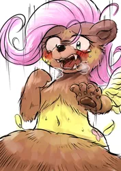 Size: 2508x3541 | Tagged: artist:yajima, bear, bearified, belly button, flutterbear, fluttershy, pixiv, safe, solo, species swap, transformation