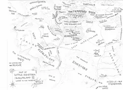 Size: 1744x1274 | Tagged: alternate history, alternate universe, artist:ponyweed, beleriand, crossover, derpibooru import, draft, everfree forest, fanfic art, fantasy, map, medieval equestria, monochrome, parody, pencil drawing, ponymarillion, safe, sketch, tartarus, the silmarillion, tolkien