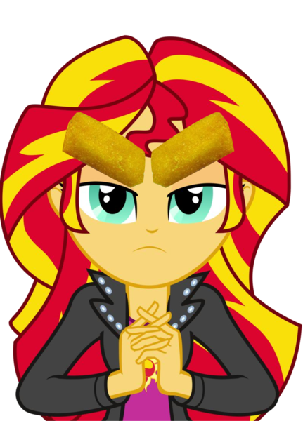 Size: 791x1100 | Tagged: safe, derpibooru import, sunset shimmer, equestria girls, corn, corndog, eyebrows, food, sausage, simple background, solo, transparent background, vector