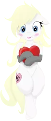 Size: 740x1750 | Tagged: safe, artist:pt300, artist:randy, derpibooru import, oc, oc:aryanne, unofficial characters only, pony, bipedal, blonde, blushing, clothes, female, heart, looking down, nazi, simple background, socks, solo, swastika, transparent background, vector, walking