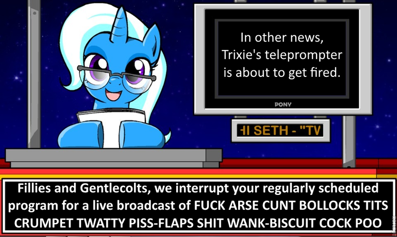 Size: 960x574 | Tagged: safe, derpibooru import, trixie, pony, unicorn, exploitable meme, female, mare, meme, news, news meme, scary movie 4, swearing, vulgar