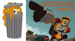 Size: 1300x720 | Tagged: safe, derpibooru import, adagio dazzle, equestria girls, rainbow rocks, garbagio, transformers, transformers animated, trash can, wreck-gar