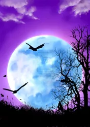 Size: 1024x1448 | Tagged: artist:nekokevin, bird, derpibooru import, mare in the moon, moon, night, safe, scenery, watermark