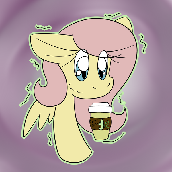 Size: 2000x2000 | Tagged: safe, artist:rosexknight, derpibooru import, fluttershy, coffee, parody, shaking, solo, starbucks