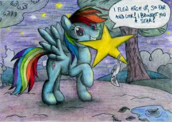 Size: 5226x3726 | Tagged: artist:urbanhawk, derpibooru import, rainbow dash, safe, stars, traditional art