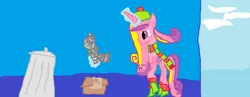 Size: 1018x395 | Tagged: abandoned, artist:awsome pony mlp, back alley, boots, box, clothes, derpibooru import, haeths warming, hat, magic, oc, oc:double stitch, princess cadance, safe, scarf