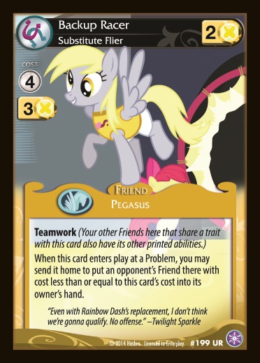 Size: 372x520 | Tagged: safe, derpibooru import, apple bloom, derpy hooves, pegasus, pony, card, ccg, crystal games, enterplay, female, mare, that one nameless background pony we all know and love