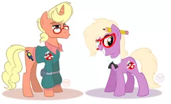 Size: 1280x782 | Tagged: safe, artist:animatedvisions, derpibooru import, grace manewitz, ponified, earth pony, pony, unicorn, egon spengler, ghostbusters, glasses, janine melnitz, pencil, pke meter, the real ghostbusters