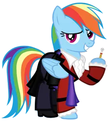 Size: 2461x2682 | Tagged: alternate costumes, artist:cloudyglow, ashleigh ball, derpibooru import, doctor who, jon pertwee, rainbow dash, rainbow dash always dresses in style, safe, sonic screwdriver, third doctor