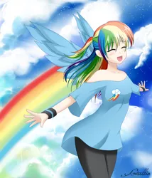 Size: 2142x2500 | Tagged: safe, artist:srtagiuu, derpibooru import, rainbow dash, human, cute, dashabetes, happy, humanized, solo, srtagiuu is trying to murder us, winged humanization