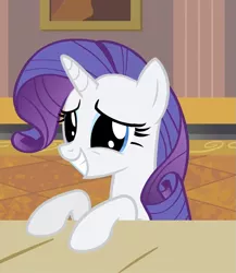 Size: 791x911 | Tagged: safe, derpibooru import, screencap, rarity, pony, unicorn, rarity takes manehattan, big eyes, cute, desk, dilated pupils, female, grin, leaning, mare, rarara, raribetes, smiling, solo, squee