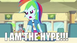 Size: 1280x720 | Tagged: safe, derpibooru import, cherry crash, rainbow dash, ringo, equestria girls, background human, dragonball z abridged, ego, hype, i am the hype, image macro, meme, narcissism, quote, solo, vegeta, yelling