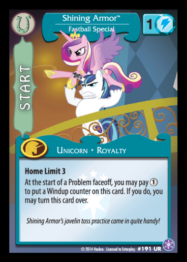 Size: 368x515 | Tagged: safe, derpibooru import, princess cadance, shining armor, alicorn, pony, unicorn, card, ccg, crystal games, enterplay, epic wife tossing, fastball special, female, male, mare, stallion