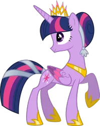 Size: 8051x10117 | Tagged: safe, artist:decprincess, derpibooru import, twilight sparkle, twilight sparkle (alicorn), alicorn, pony, absurd resolution, colored wings, crown, female, hair up, hoof shoes, jewelry, mare, multicolored wings, older, peytral, raised hoof, regalia, simple background, solo, tiara, transparent background, ultimate twilight, vector