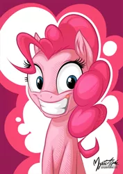 Size: 724x1023 | Tagged: safe, artist:mysticalpha, derpibooru import, pinkie pie, earth pony, pony, female, grin, looking at you, mare, smiling, solo, wide eyes