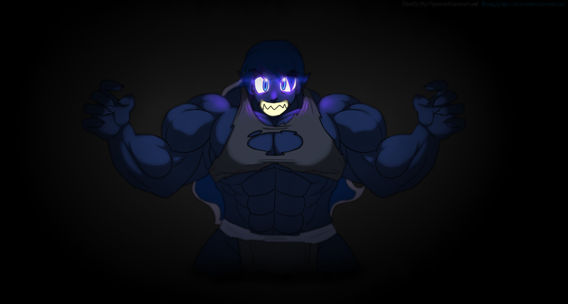 Size: 1851x992 | Tagged: artist:advanceddefense, artist:greentark46, big breasts, breasts, clothes, colored, dark, derpibooru import, female, feral, glowing eyes, human, humanized, looking at you, muscles, overdeveloped muscles, princess luna, princess muscle moona, ripped, safe, sharp teeth, solo, torn clothes, wereluna