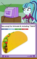 Size: 564x900 | Tagged: safe, derpibooru import, sonata dusk, equestria girls, exploitable meme, meme, obligatory pony, sonataco, taco, tv meme, unicode