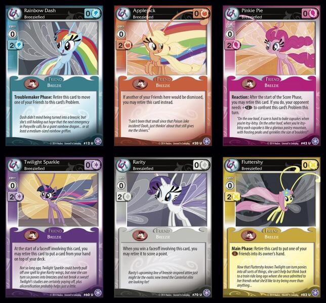 Size: 1024x954 | Tagged: safe, derpibooru import, applejack, fluttershy, pinkie pie, rainbow dash, rarity, twilight sparkle, twilight sparkle (alicorn), alicorn, breezie, pony, applebreezie, breezie pie, breeziefied, card, ccg, crystal games, enterplay, female, flutterbreez, mare, mlp trading card game, rainbow breez, rarbreez, species swap, twilight breezie