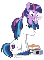 Size: 600x810 | Tagged: safe, artist:dm29, derpibooru import, shining armor, twilight sparkle, pony, unicorn, book, colt, duo, female, filly, filly twilight sparkle, horn, pencil, pony hat, siblings, simple background, transparent background, younger