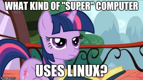 Size: 490x274 | Tagged: background pony strikes again, blatant lies, book, computers, derpibooru import, drama bait, image macro, linux, meme, mouthpiece, obligatory pony, safe, solo, twilight sparkle