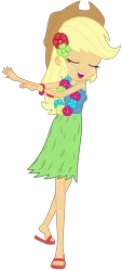 Size: 3000x6612 | Tagged: safe, artist:discorded, derpibooru import, applejack, equestria girls, shake your tail, clothes, feet, grass skirt, hawaiian, hawaiian flower in hair, hula, hulajack, humanized, lei, sandals, skirt, solo, vector