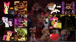 Size: 1190x670 | Tagged: animatronic, apple, apple bloom, blanked apple bloom, bonnie, chica, cupcake, cutie mark crusaders, derpibooru import, dinky hooves, elements of disturbia, five nights at freddy's, five nights at freddy's 2, fox, foxy, freddy fazbear, golden freddy, mangle, pipsqueak, scootaloo, semi-grimdark, story of the blanks, sweetie belle, toy bonnie, toy chica, toy freddy