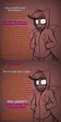 Size: 593x1180 | Tagged: semi-grimdark, artist:lil miss jay, derpibooru import, scootaloo, anthro, ask lil miss rarity, blind, clothes, hoodie, hoodieloo, scar, tumblr