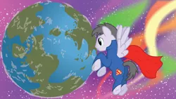Size: 1024x576 | Tagged: artist:rainbowderp98, derpibooru import, planet, ponified, purple waters, safe, solo, space, superman