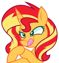 Size: 872x928 | Tagged: safe, artist:wildberry-poptart, derpibooru import, sunset shimmer, pony, unicorn, kitchen eyes, licking lips, pure unfiltered evil, scheming, smiling, smirk, solo, tongue out