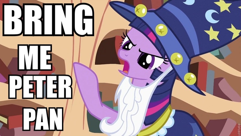 Size: 960x540 | Tagged: derpibooru import, dustin hoffman, family guy, hook, image macro, meme, peter pan, reference, safe, screencap, solo, star swirl the bearded, twilight sparkle