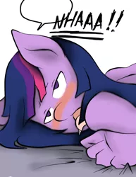 Size: 612x792 | Tagged: suggestive, artist:inuyuru, derpibooru import, twilight sparkle, anthro, ahegao, blushing, drool, female, implied sex, moaning, open mouth, prone, sheet grab, solo, solo female, speech bubble, tongue out