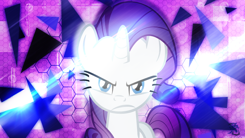 Size: 2560x1440 | Tagged: angry, artist:antylavx, artist:theflutterknight, derpibooru import, it is on, kubrick stare, lens flare, looking at you, rarity, safe, triangle, vector, wallpaper