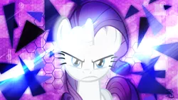 Size: 2560x1440 | Tagged: angry, artist:antylavx, artist:theflutterknight, derpibooru import, it is on, kubrick stare, lens flare, looking at you, rarity, safe, triangle, vector, wallpaper