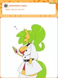 Size: 1200x1600 | Tagged: anthro, anthro oc, artist:3mangos, ask, ask mango, big breasts, breasts, cleavage, clothes, derpibooru import, female, iphone, lab coat, oc, oc:mango, safe, solo, tumblr, unofficial characters only