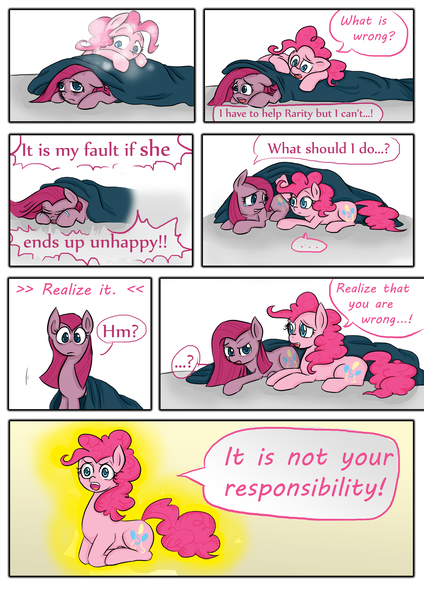 Size: 2480x3508 | Tagged: artist:drhikari, blanket, comic, comic:dealing with depression, duality, pinkamena diane pie, pinkie pie, safe