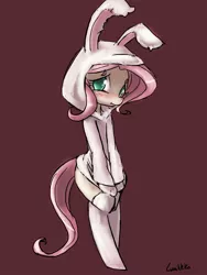 Size: 720x960 | Tagged: anthro, artist:lumineko, bunny costume, bunny hood, clothes, dead source, derpibooru import, fluttershy, safe, solo, source needed, unguligrade anthro