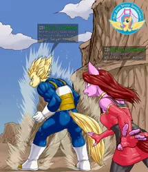 Size: 600x697 | Tagged: anthro, artist:aphexangel, babscon, babscon mascots, brian drummond, brynna drummond, bulla, derpibooru import, dragon ball z, oc, oc:golden gates, safe, unofficial characters only, vegeta, voice actor joke