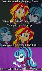 Size: 798x1330 | Tagged: safe, derpibooru import, sonata dusk, sunset shimmer, equestria girls, rainbow rocks, dragonball z abridged, image macro, meme, metaphorgotten, quote, son goku, text edit, vegeta