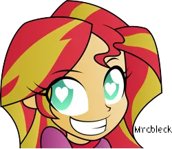 Size: 5767x5000 | Tagged: safe, artist:mrcbleck, derpibooru import, edit, sunset shimmer, equestria girls, absurd resolution, cute, heart eyes, in love, smiling, solo, waifu, when she smiles, wingding eyes
