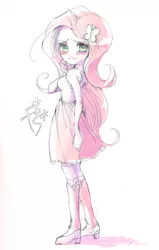 Size: 635x1000 | Tagged: safe, artist:hacha, derpibooru import, fluttershy, equestria girls, crying, pixiv, solo