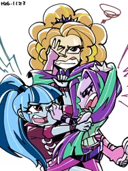 Size: 600x800 | Tagged: safe, artist:bariden, derpibooru import, adagio dazzle, aria blaze, sonata dusk, equestria girls, rainbow rocks, adagio cringedazzle, catfight, facepalm, fight, the dazzlings