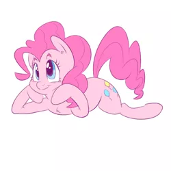 Size: 1000x1000 | Tagged: safe, artist:khorme, derpibooru import, pinkie pie, earth pony, pony, chest fluff, cute, diapinkes, female, mare, prone, simple background, smiling, solo, white background
