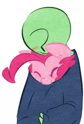 Size: 319x466 | Tagged: adoranon, artist:briskby, blushing, clothes, cozy, cute, derpibooru import, diapinkes, human, oc, oc:anon, pinkie pie, safe, snuggling, sweater