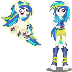 Size: 2630x2652 | Tagged: safe, artist:xebck, derpibooru import, vinyl scratch, pony, unicorn, equestria girls, rainbow rocks, converse, cutie mark, female, hooves, horn, humanized, mare, open mouth, ponied up, rainbow power, rainbow power-ified, self ponidox, simple background, smiling, solo, transparent background, vector