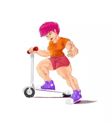 Size: 2007x2244 | Tagged: artist:neroscottkennedy, converse, derpibooru import, human, humanized, muscles, my muscle pony, safe, scootaloo, scooter, solo, strongaloo